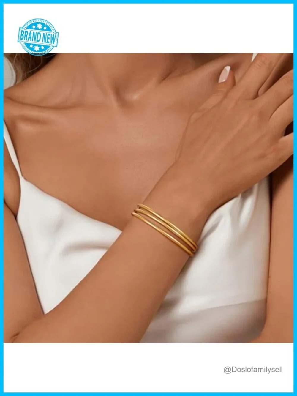 18K Gold Plated Stainless Steel Stackable Thin Round Bangles Set of 3